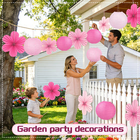 Peywot pink flower fans add color and texture to decor.