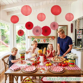 Peywot red plaid lanterns enhance rustic picnic or BBQ setups