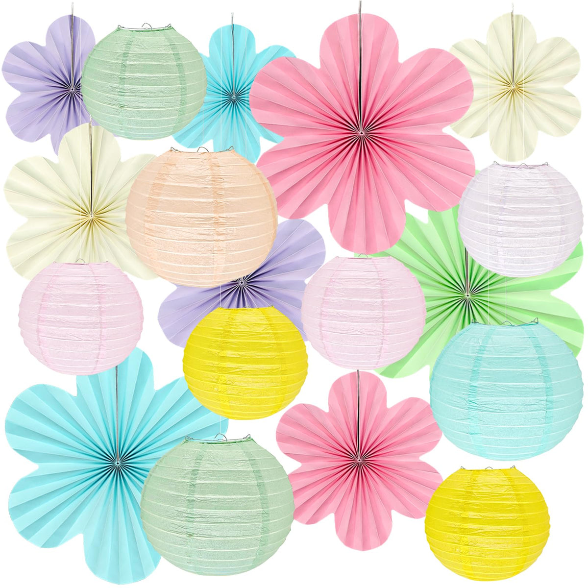 Peywot spring lanterns in pastel hues brighten party backdrops.