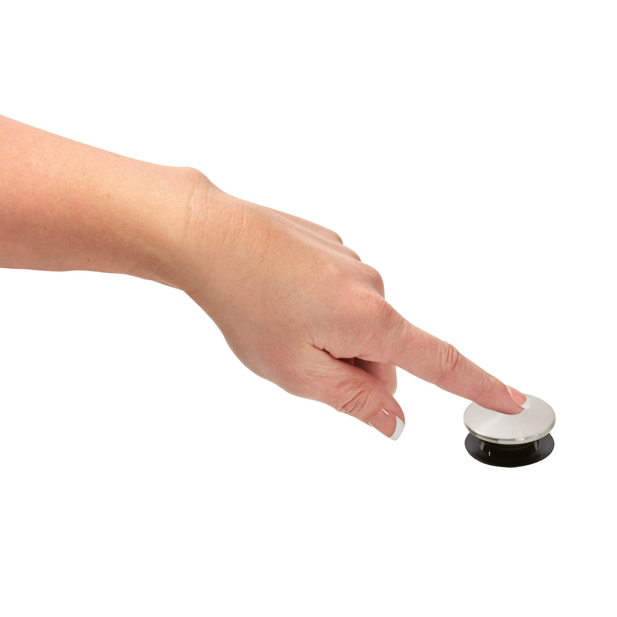 Pfister brushed nickel stopper close-up showing easy installation.