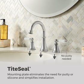 Pfister Courant decorative handles add traditional elegance to modern vanities.