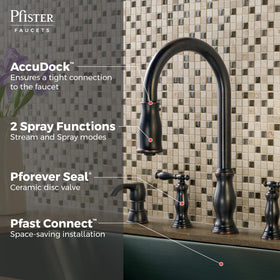 Pfister Hanover bronze finish adds warm character to the kitchen.