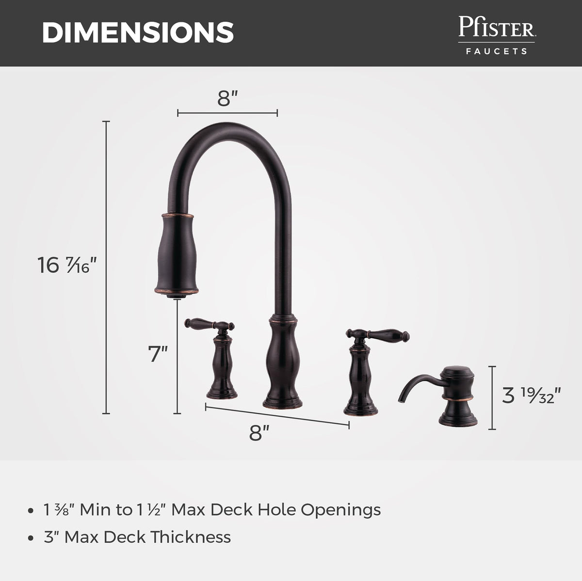Pfister Hanover high-arc spout provides extra clearance for large pots.