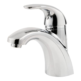 Pfister Parisa faucet in polished chrome on a contemporary vanity for precise single-handle control.