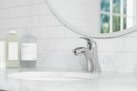 Faucet installation includes hardware for a clean, professional look.