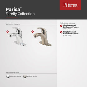 Single-hole mount with deckplate for Pfister Parisa on sinks.