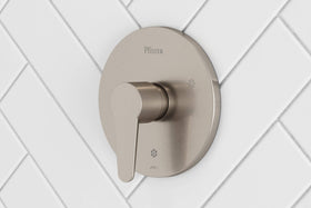 Pfister Pfirst Modern valve trim brushed nickel handle detail for precise control