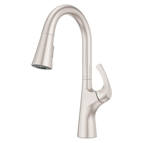 Pfister Talega kitchen faucet with pull-down sprayer in action for quick countertop cleanup.