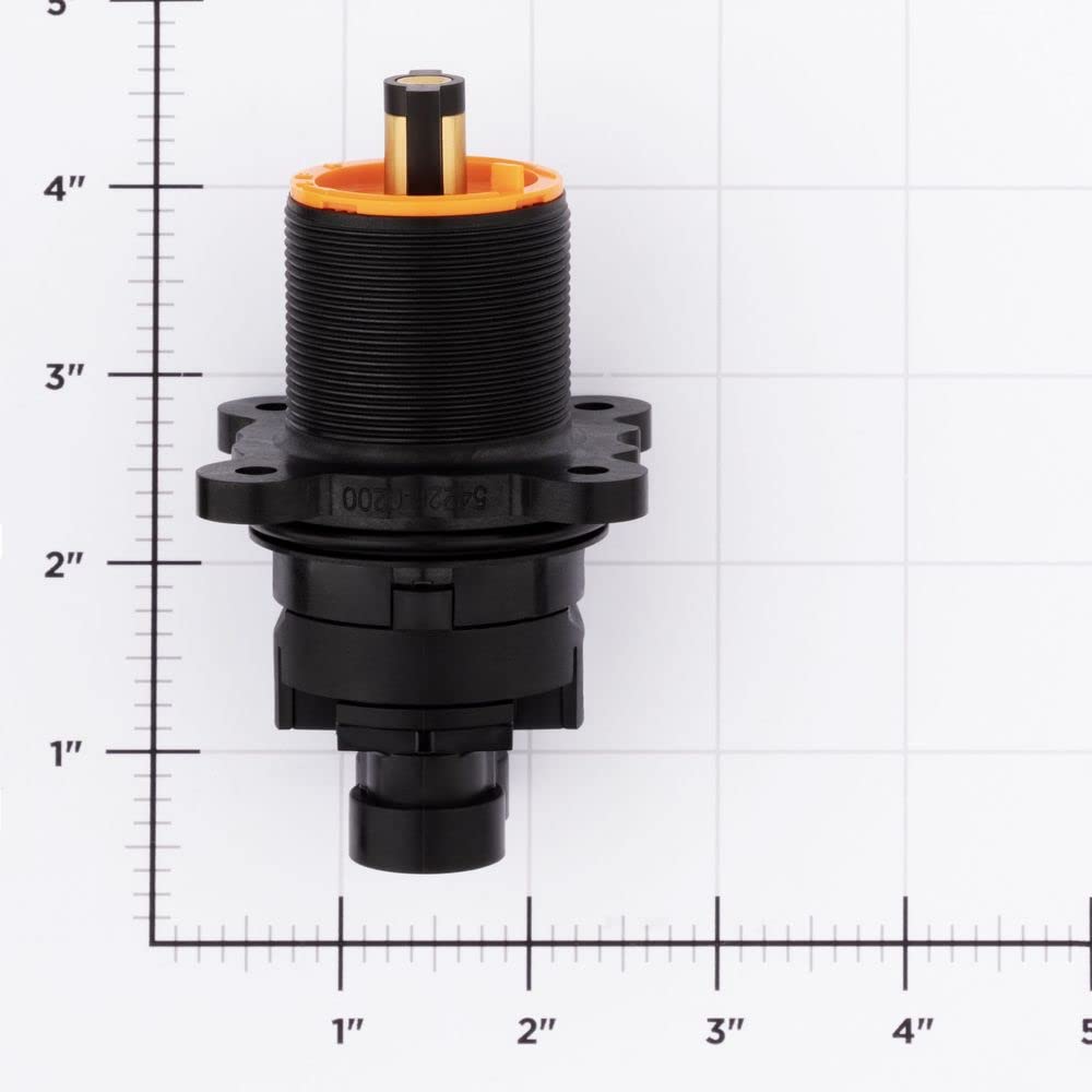 Pfister temperature limit stop helps prevent scalding during daily showers.