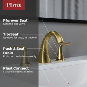 Pfister Willa brushed gold spout detail with refined design