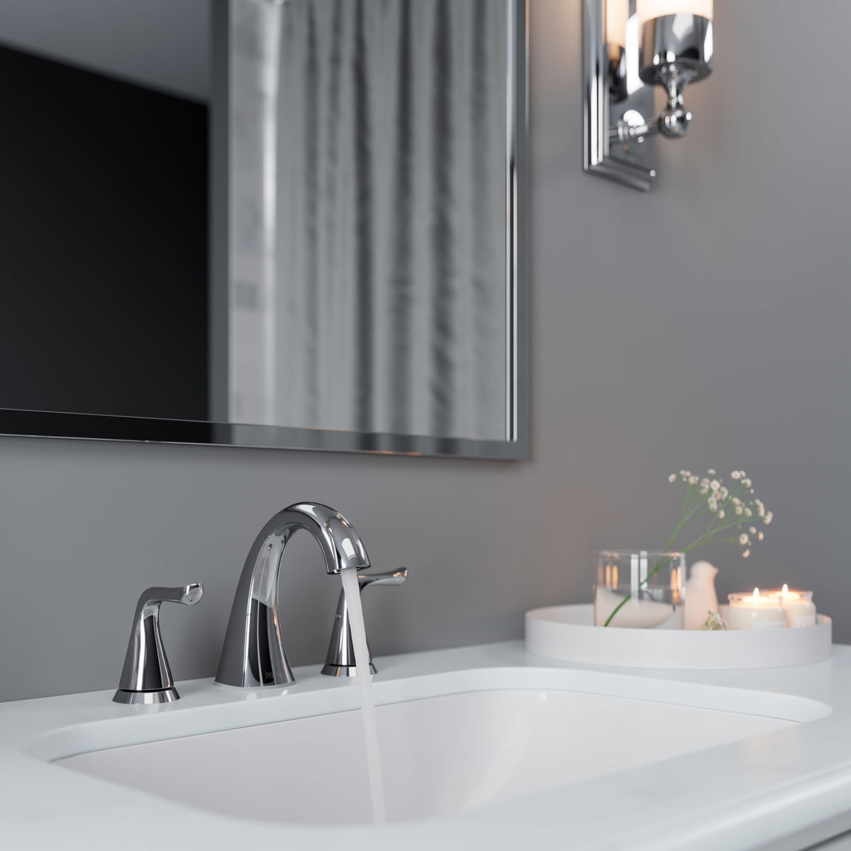 Pfister Willa polished chrome finish resists water spots and fingerprints