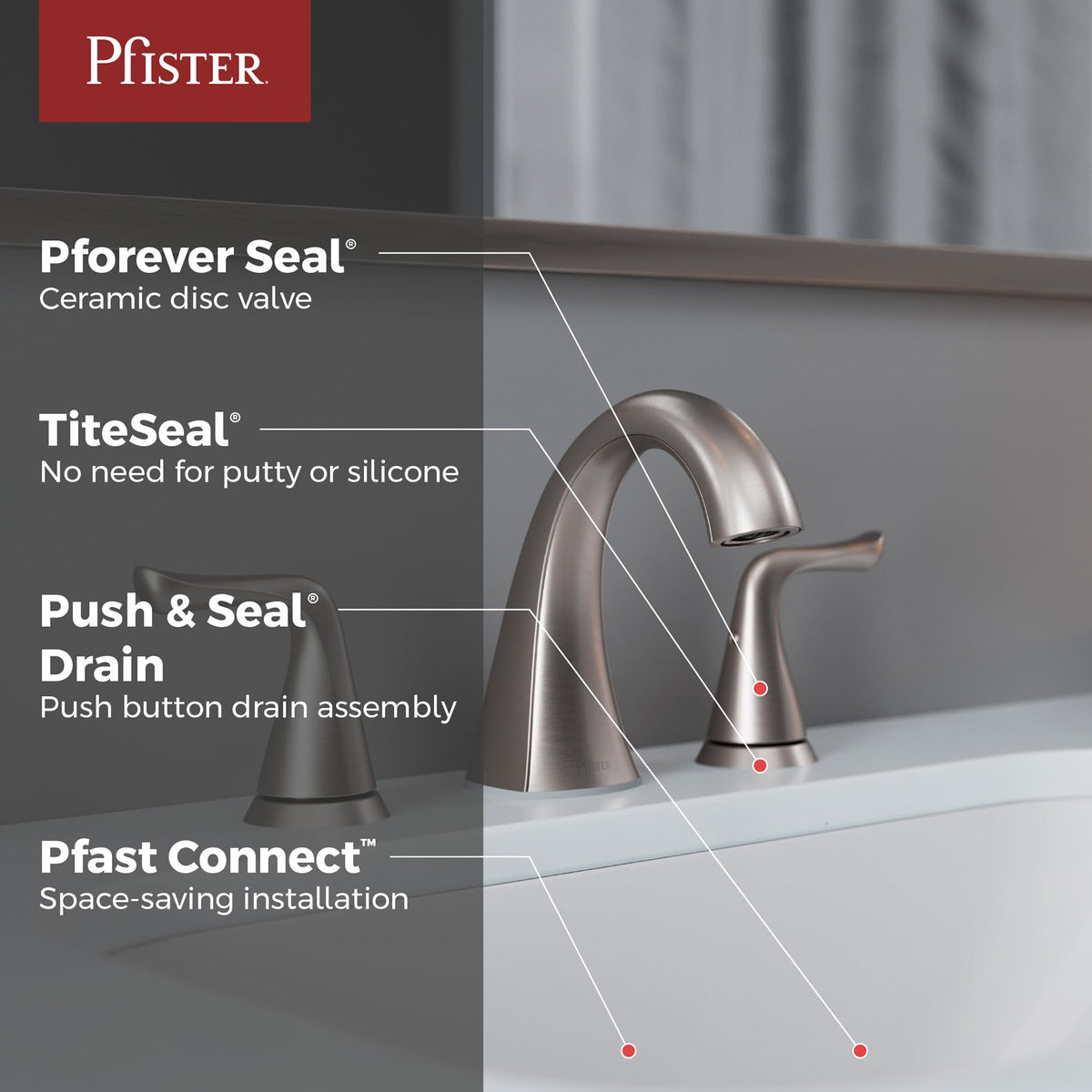 Pfister Willa push-seal drain in action for quick, tool-free sealing.