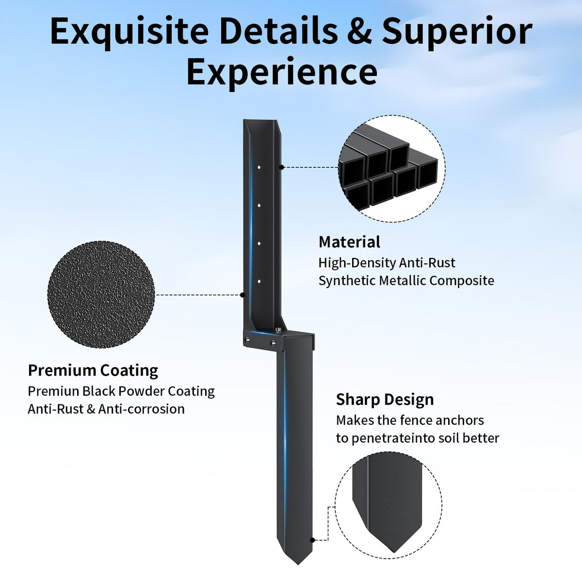 PGGP rust-proof black powder-coated post anchor resists wear.