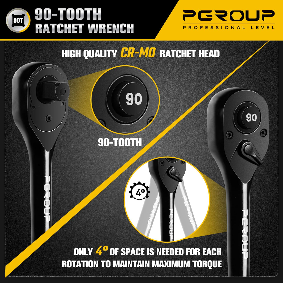 Pgroup 3-piece ratchet set with 1/2 inch drive for high-torque disassembly.