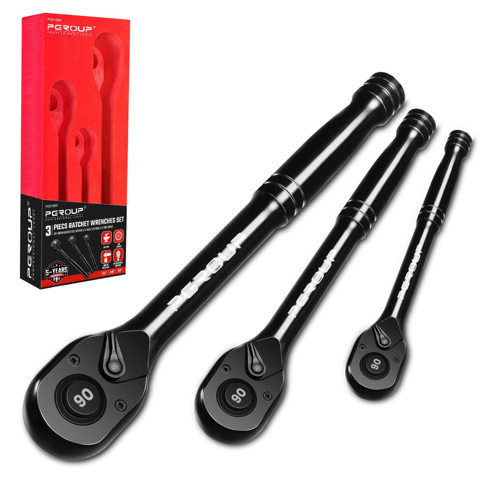 Pgroup 3-piece ratchet set with 1/4 inch drive for precise tightening.