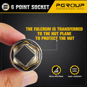 Pgroup 6-point socket design grips hex fasteners firmly