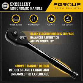 Pgroup Cr-Mo ratchet head for high torque durability.
