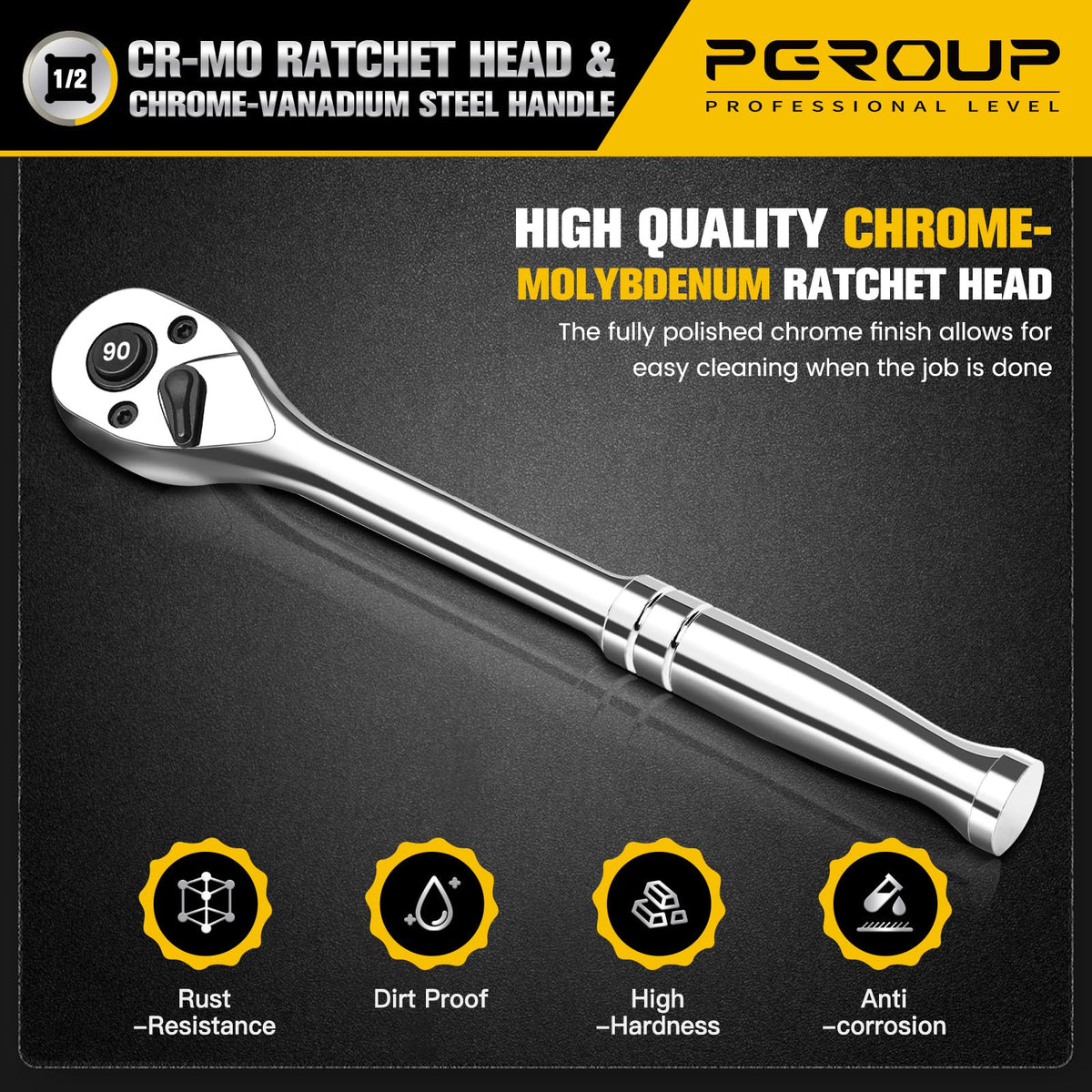 Pgroup Cr-Mo head and Cr-V handle resist wear and corrosion