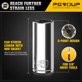 PGROUP chrome-plated CR-V sockets resist corrosion.