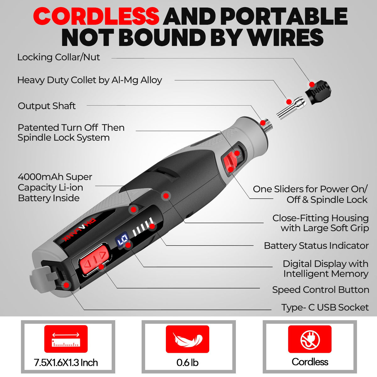 PHALANX 4V compact cordless design frees your workspace.