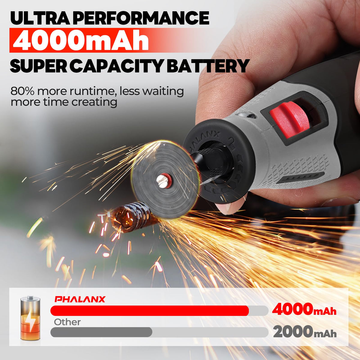 PHALANX 4V rotary tool with 9-speed settings for versatile project tuning.
