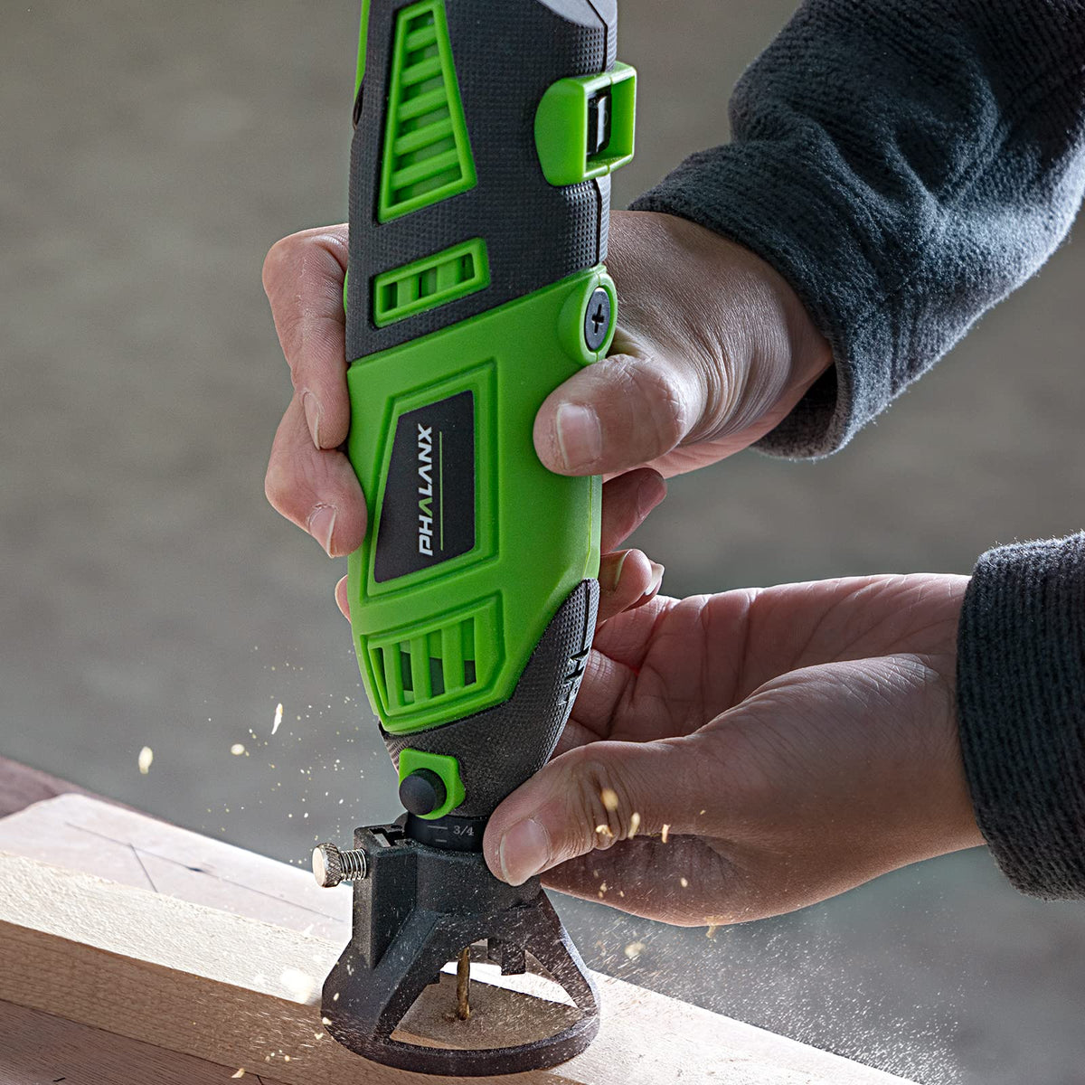 PHALANX 180W rotary tool in action supports cutting, polishing, and engraving.