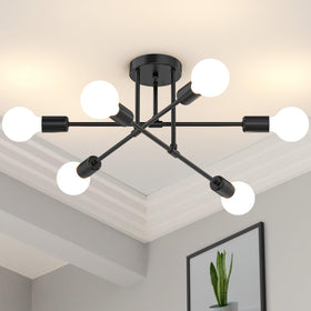 Phaosio Black Sputnik Chandelier with six arms for versatile dining room lighting.