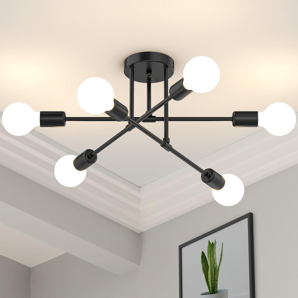 Phaosio Black Sputnik Chandelier with six arms for versatile dining room lighting.