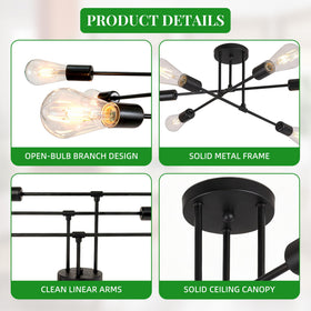 Phaosio six light chandelier with open design for bright even illumination.