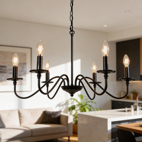 Phaosio rustic farmhouse chandelier, 28-inch wide, enhances dining room illumination.