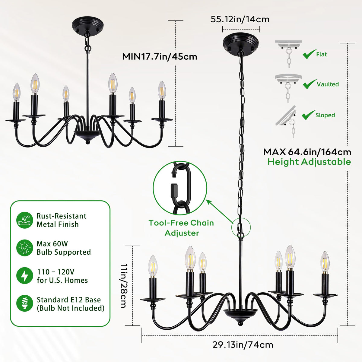 Phaosio six-light candle style for balanced ambient lighting in kitchens.