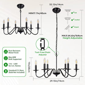 Phaosio six-light candle style for balanced ambient lighting in kitchens.