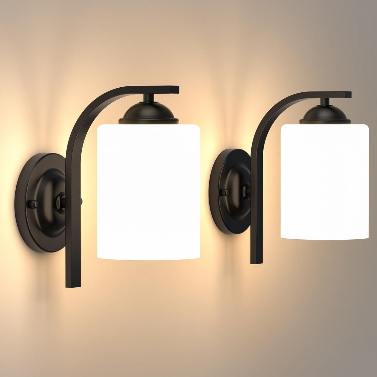 Phaosio two pack wall sconces with matte black finish and milky glass shade for chic entry lighting.