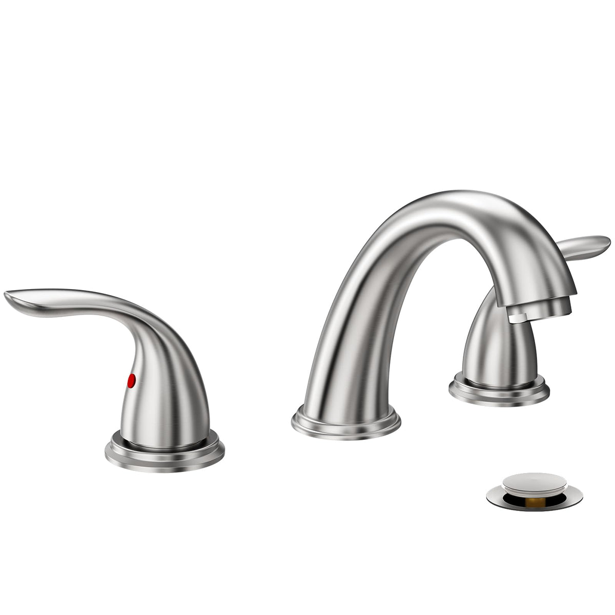 Phiestina 8-inch deck-mount brushed nickel faucet front view for stylish bathrooms.