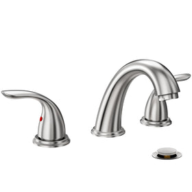 Phiestina 8-inch deck-mount brushed nickel faucet front view for stylish bathrooms.