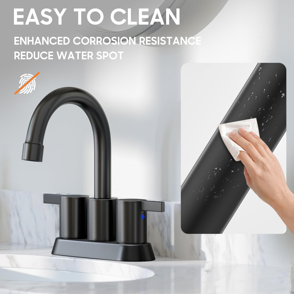 Phiestina faucet assembled on vanity with handles.