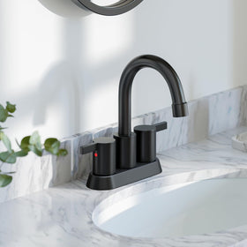 Phiestina matte black faucet side view highlighting sturdy body.