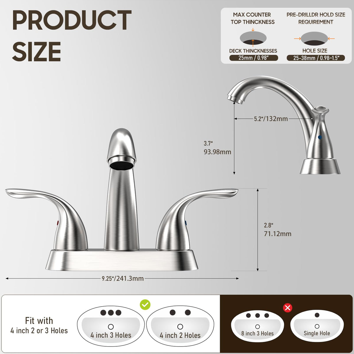 Phiestina brushed nickel centerset faucet on a clean vanity for a polished look.