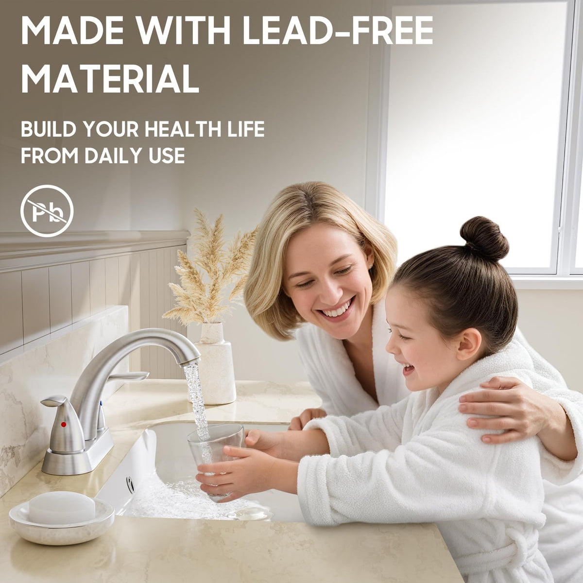 Phiestina BF008-5-BN with copper pop-up drain shown for reliable drain management.