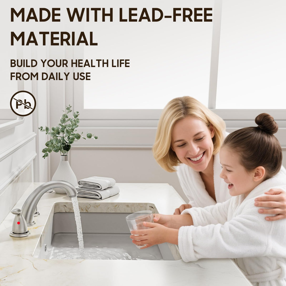 Phiestina brushed nickel finish close-up shows durable, easy-to-clean surface.