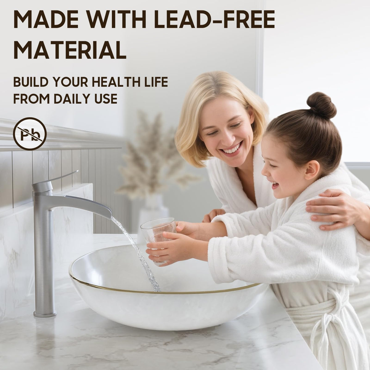 Phiestina faucet housing detail highlighting durable 304 stainless steel construction
