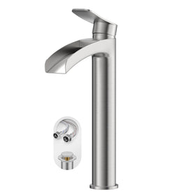 Phiestina brushed nickel tall faucet front view for above-counter vessel sinks and modern baths