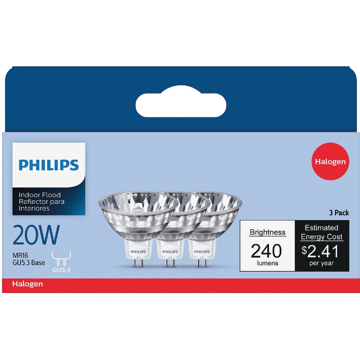 Philips 415687 MR16 12V GU5.3 base dimmable bulb for track lighting.