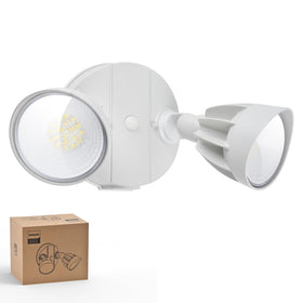Philips LED security flood light with two adjustable heads for wide outdoor coverage.