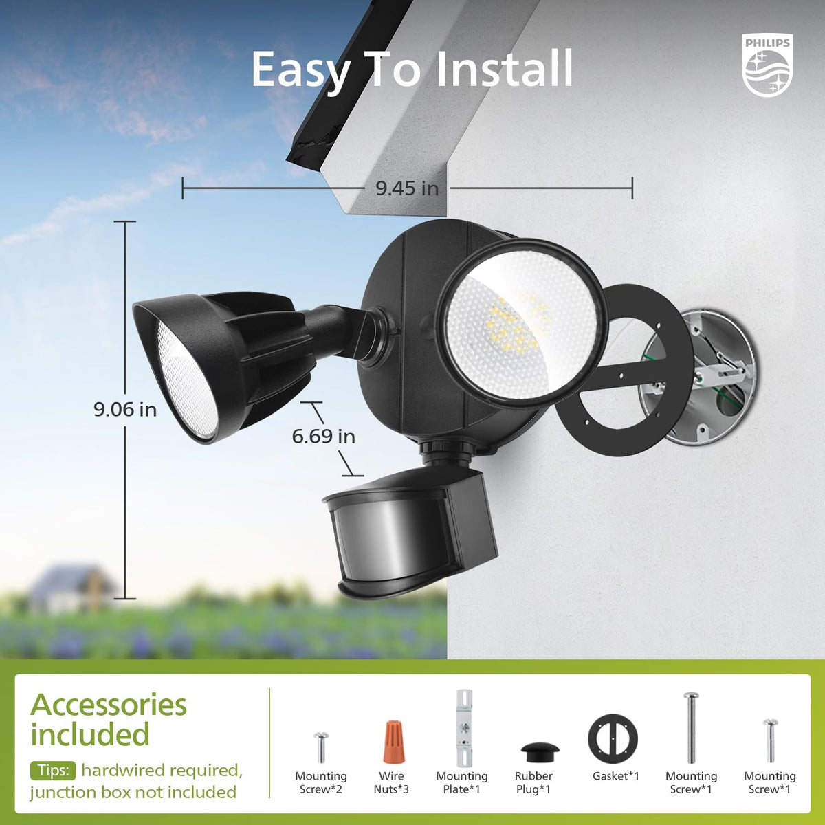 Philips dusk-to-dawn and manual modes provide flexible night lighting.
