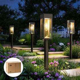 Philips 8-pack solar pathway lights illuminate outdoor walkways with glass and metal build.
