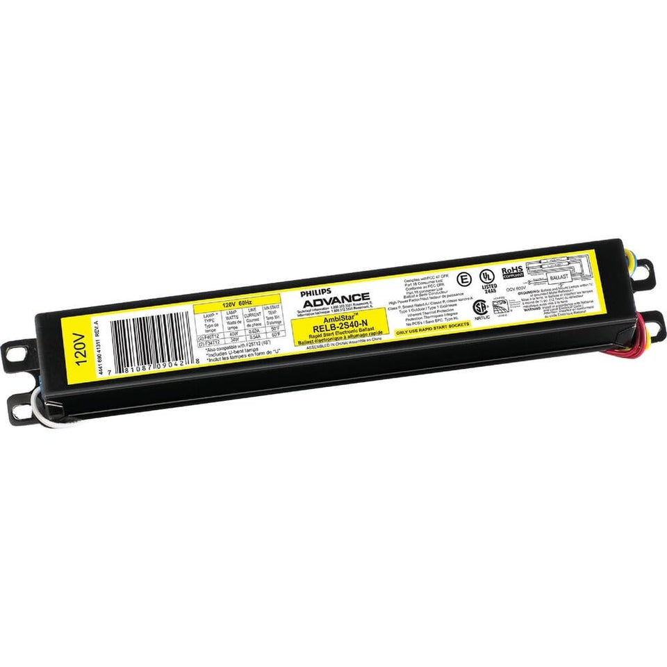 Philips Advance RELB-2S40-N ballast front view for steady T12 lighting