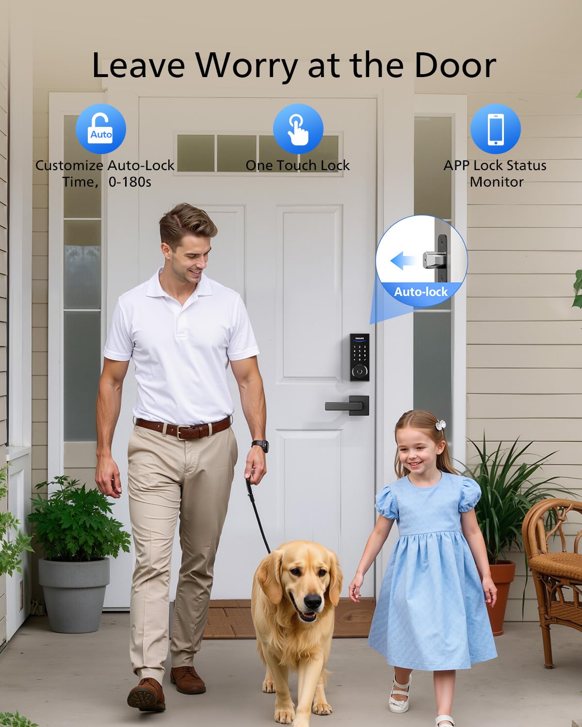 Auto-lock feature provides automatic security after door closure.