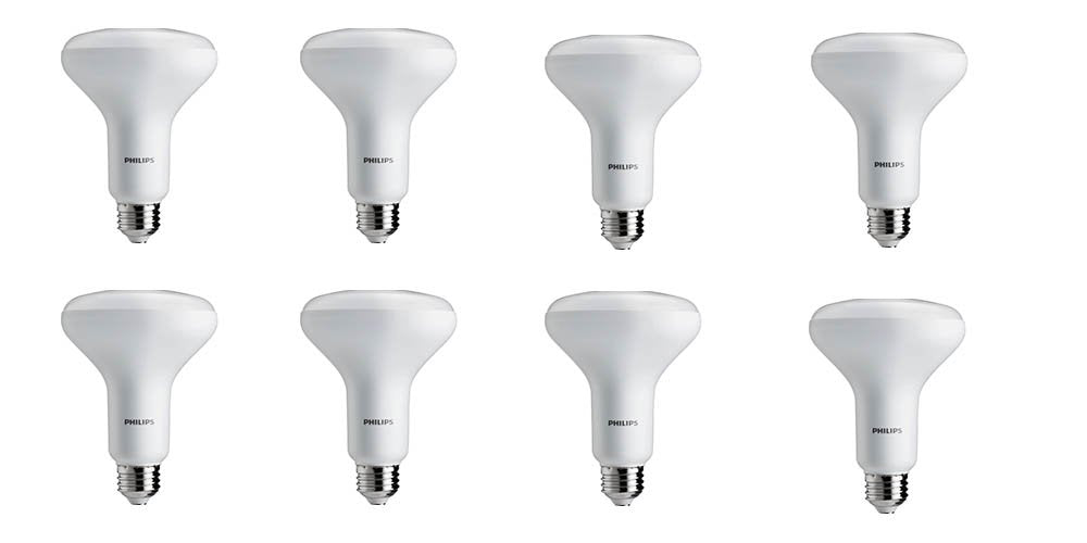Philips BR30 LED bulb softly lit at 650 lumens for recessed lighting.