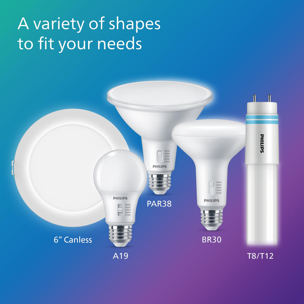 Philips BR30 six-pack provides convenient replacement options across rooms.